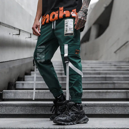Men's Dark Loose Web Cargo Pants for Hip Hop Style