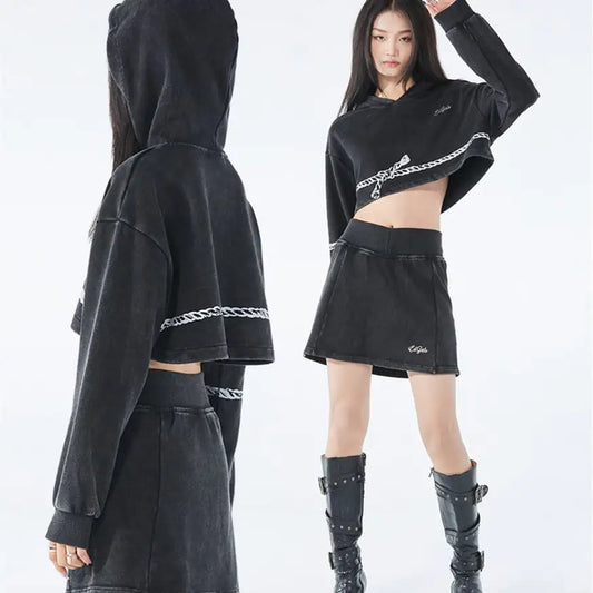 Hooded Sweater in Dark Style with Hemp Rope Details